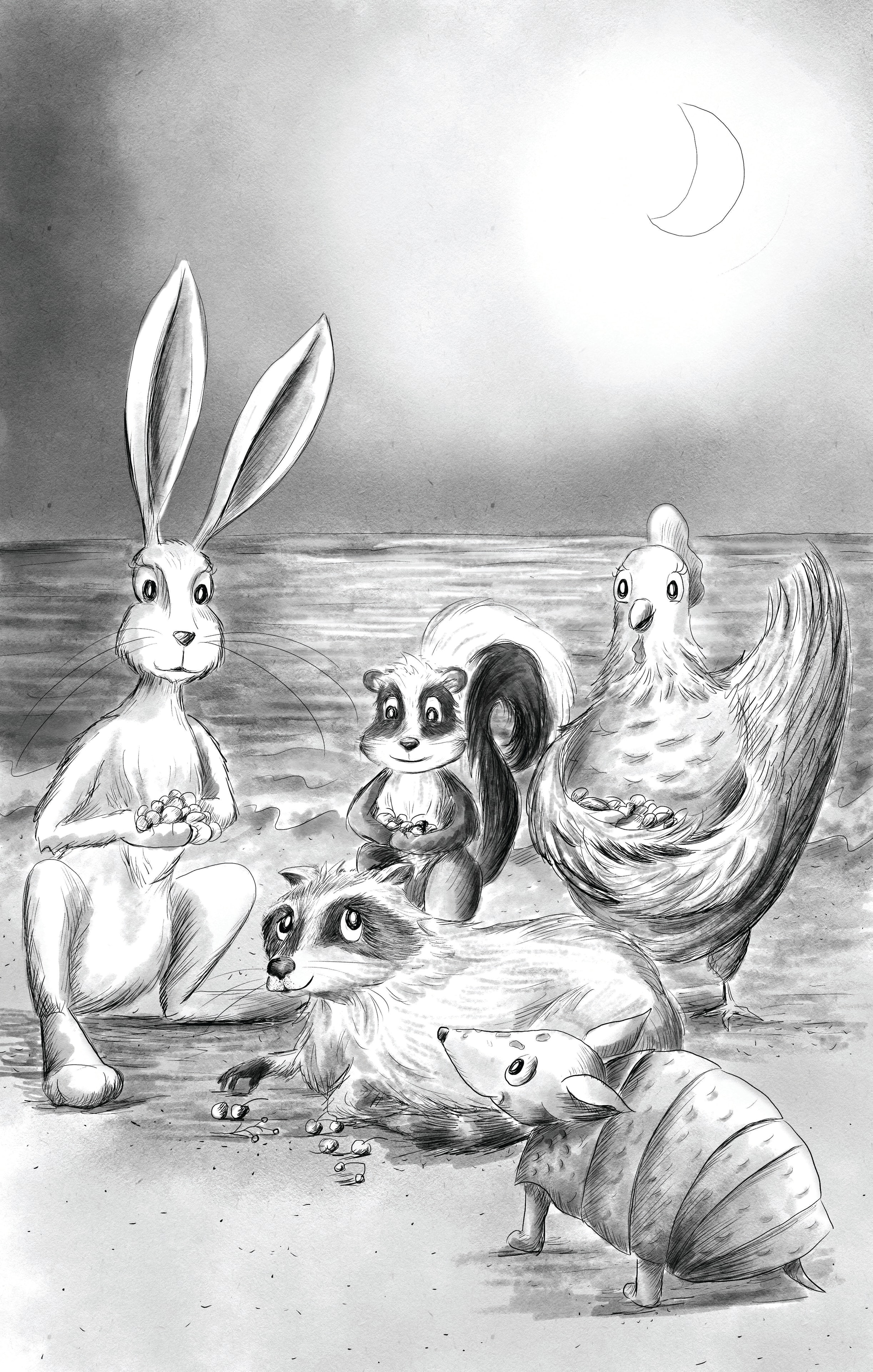 Friends gathered by the sea